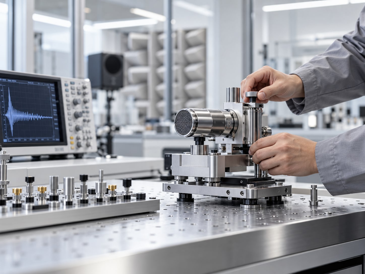 Concept illustration of precision measurement work at a modern laboratory bench